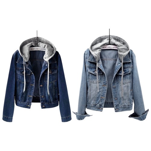 Damen jeansjacke jacke - jeansjacke, kapuze